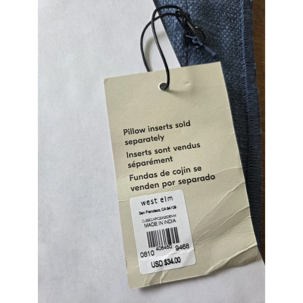 West Elm Blue Twill Throw Pillow Cover 20